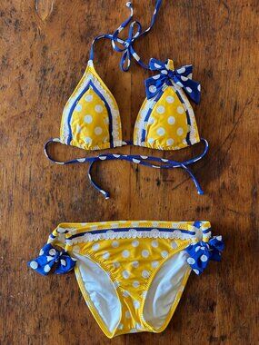 Vintage Betsey Johnson Yellow Polka Dot Bikini Set